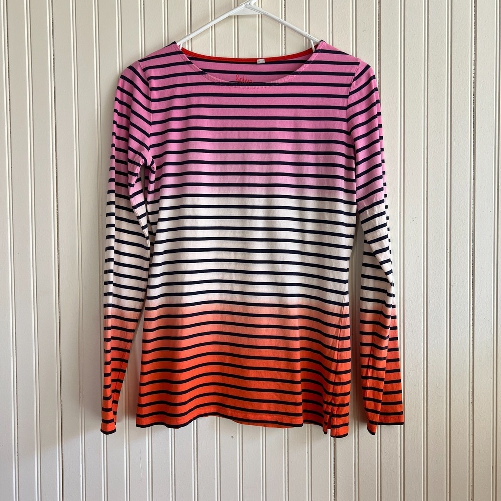 Boden Women's Navy White Pink Orange Ombré Striped Long-Sleeve Top UK 8 /‎ US 4